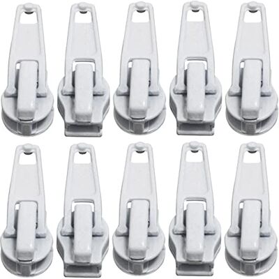 AERZETIX C62927 Set van 10 zelfborgende sliders voor spiraalvormige ritssluiting/nylon Kleur: wit metaal Beschermhoes rok jurk lederwaren kussen AERZETIX C62927 Set van 10 zelfborgende sliders voor spiraalvormige ritssluiting/nylon Kleur: wit metaal Beschermhoes rok jurk lederwaren kussen