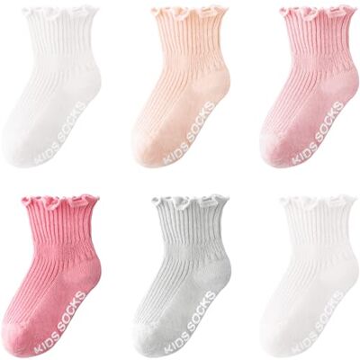 DRESHOW Kanten striksokken voor baby's, antislip, stroken, stroken, strokensokken voor pasgeborenen en meisjes, 6 paar antislipsokken: 16-04 1-2 ans DRESHOW Kanten striksokken voor baby's, antislip, stroken, stroken, strokensokken voor pasgeborenen en meisjes, 6 paar antislipsokken: 16-04 1-2 ans