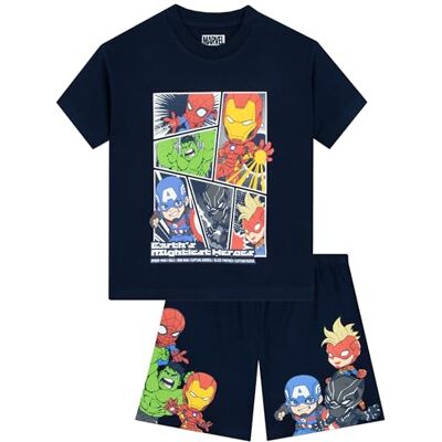Marvel Pyjama voor kinderen, jongens, Avengers pyjama met Hulk, Iron Man, Captain America en Spiderman, korte zomerpyjama voor kinderen 5-6 jaar Marvel Pyjama voor kinderen, jongens, Avengers pyjama met Hulk, Iron Man, Captain America en Spiderman, korte zomerpyjama voor kinderen 5-6 jaar