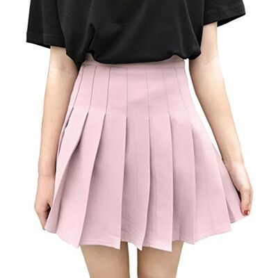 Hoerev Korte rok voor dames, meisjes, hoge taille, plooirok, tennisrok, schoolrok, Roze 32 Hoerev Korte rok voor dames, meisjes, hoge taille, plooirok, tennisrok, schoolrok, Roze 32