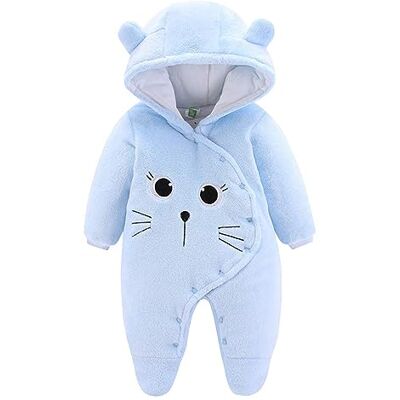 JiAmy Tuinbroek voor baby's, flanel, winter, rompertje met voeten, hoodie, cartoon, 0-12 maanden, blauw, 0-3 maanden (1 stuk) JiAmy Tuinbroek voor baby's, flanel, winter, rompertje met voeten, hoodie, cartoon, 0-12 maanden, blauw, 0-3 maanden (1 stuk)