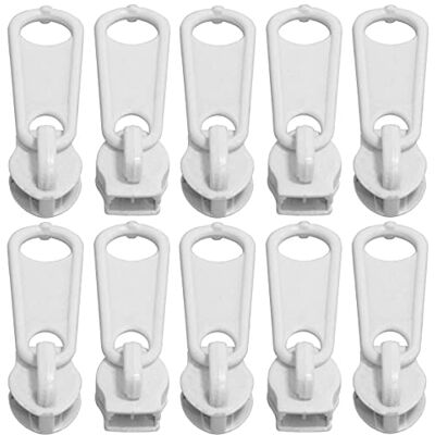 AERZETIX C62623 10 stuks sliders nr. 3 niet afsluitbaar voor ritssluiting met nylon spiraal kleur: wit metaal voor rok jurk lederwaren AERZETIX C62623 10 stuks sliders nr. 3 niet afsluitbaar voor ritssluiting met nylon spiraal kleur: wit metaal voor rok jurk lederwaren