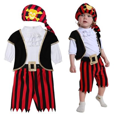 MOMBEBE COSLAND Baby jongens piratenkostuum, carnaval kostuum kleding set, wit, 2 jaar MOMBEBE COSLAND Baby jongens piratenkostuum, carnaval kostuum kleding set, wit, 2 jaar