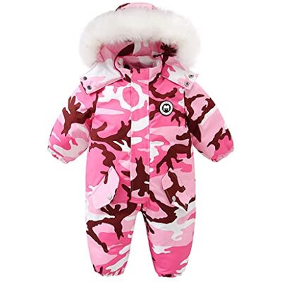BRONG Baby winter skipak voor kinderen, rompertje voor jongens, fleece mantel voor meisjes, waterdicht, eendelig, overall, roze, 18-24 maanden BRONG Baby winter skipak voor kinderen, rompertje voor jongens, fleece mantel voor meisjes, waterdicht, eendelig, overall, roze, 18-24 maanden