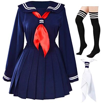 Elibelle SSF07NV Klassieke Japanse schoolmeisjesjurk met sokken, marineblauw Elibelle SSF07NV Klassieke Japanse schoolmeisjesjurk met sokken, marineblauw