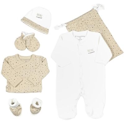 Kinousses Geboorteset "Baby Craquant" 6 stuks (pyjama, bodysuit, muts, pantoffels, wanten en opbergtas) meisjes, jongens, uniseks fluweel 1 maand Kinousses Geboorteset "Baby Craquant" 6 stuks (pyjama, bodysuit, muts, pantoffels, wanten en opbergtas) meisjes, jongens, uniseks fluweel 1 maand