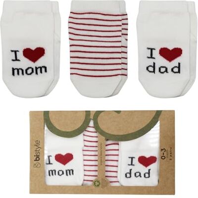 bistyle 3 paar schattige sokken van biologisch katoen voor baby's van 0 tot 3 maanden met opschrift "Ich Liebe Mama + Ich Liebe Papa Baby Neugeboren", mama en papa, 0-3 maanden 0-3 mois bistyle 3 paar schattige sokken van biologisch katoen voor baby's van 0 tot 3 maanden met opschrift "Ich Liebe Mama + Ich Liebe Papa Baby Neugeboren", mama en papa, 0-3 maanden 0-3 mois