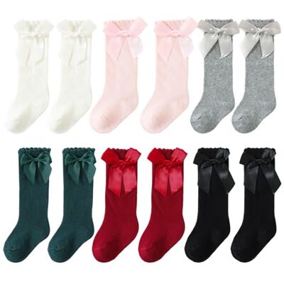 CHROMACRAFT Set van 6 paar babysokken elastisch en zacht met strik warme sokken voor babymeisjes CHROMACRAFT Set van 6 paar babysokken elastisch en zacht met strik warme sokken voor babymeisjes