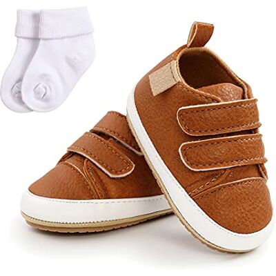 Sehfupoye Wandelschoenen van PU-leer voor baby's, meisjes en jongens, 0-18 maanden, met sokken, bruin, 0-6 maanden 0-6 mois Sehfupoye Wandelschoenen van PU-leer voor baby's, meisjes en jongens, 0-18 maanden, met sokken, bruin, 0-6 maanden 0-6 mois