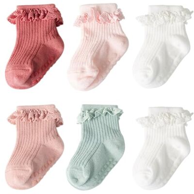 DRESHOW Kanten striksokken voor baby's, antislip, stroken, stroken, strokensokken voor pasgeborenen en meisjes, 6 paar antislipsokken: 16-01 1-3 ans DRESHOW Kanten striksokken voor baby's, antislip, stroken, stroken, strokensokken voor pasgeborenen en meisjes, 6 paar antislipsokken: 16-01 1-3 ans