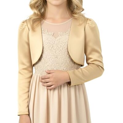 BlackButterfly Bolero voor kinderen, satijn, lange mouwen, voor meisjes (goud, 7-8 jaar) 7-8 ans BlackButterfly Bolero voor kinderen, satijn, lange mouwen, voor meisjes (goud, 7-8 jaar) 7-8 ans