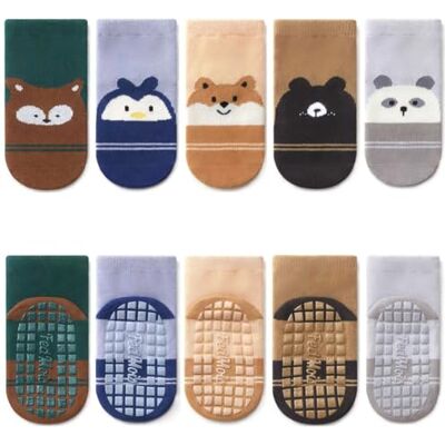 FedMois Set van 5 antislip katoenen sokken voor baby's, jongens, meisjes, gestreept, 1-3 jaar 1 tot 3 jaar FedMois Set van 5 antislip katoenen sokken voor baby's, jongens, meisjes, gestreept, 1-3 jaar 1 tot 3 jaar