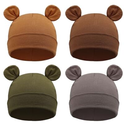 DRESHOW Babymuts voor pasgeborenen, peuters, zacht, schattig, gebreid, voor baby's, jongens, kindermutsen, 4 stuks Bear Ears: grijs, kaki, koffie, donkergroen, 0-6 maanden 0-6 maanden DRESHOW Babymuts voor pasgeborenen, peuters, zacht, schattig, gebreid, voor baby's, jongens, kindermutsen, 4 stuks Bear Ears: grijs, kaki, koffie, donkergroen, 0-6 maanden 0-6 maanden