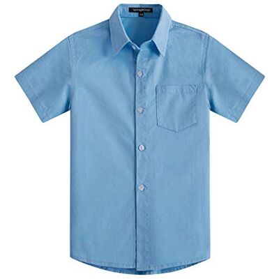 Spring&Gege Voor jongens Solide formele katoenen keperstof jurk overhemden met korte mouwen, Blauw, 11-12 jaar 11-12 jaar Spring&Gege Voor jongens Solide formele katoenen keperstof jurk overhemden met korte mouwen, Blauw, 11-12 jaar 11-12 jaar