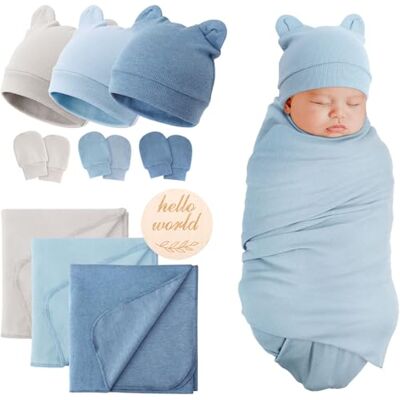 DRESHOW Babydeken voor pasgeborenen, zachte inbakerdeken voor zuigeling, warme deken voor het inbakeren van baby's, met berenoorhoofdband en handschoenen Eén maat DRESHOW Babydeken voor pasgeborenen, zachte inbakerdeken voor zuigeling, warme deken voor het inbakeren van baby's, met berenoorhoofdband en handschoenen Eén maat