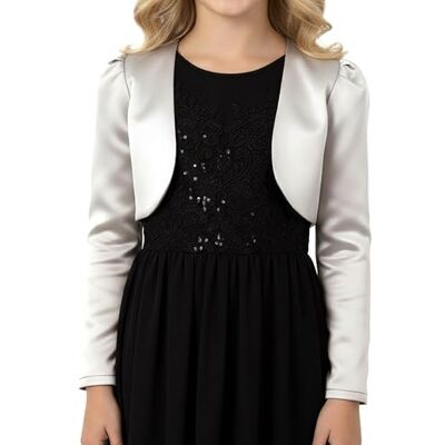 BlackButterfly Bolero voor kinderen, satijn, lange mouwen, voor meisjes, zilver. 11-12 ans BlackButterfly Bolero voor kinderen, satijn, lange mouwen, voor meisjes, zilver. 11-12 ans