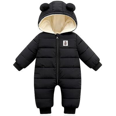 Minizone Baby Hooded Winter Romper, Jongens Meisjes Donsjack Warm Snowsuit Jas Kids Warmer Bodysuits Outfits Lange mouw Jumpsuit 0-12 maanden, Zwart Minizone Baby Hooded Winter Romper, Jongens Meisjes Donsjack Warm Snowsuit Jas Kids Warmer Bodysuits Outfits Lange mouw Jumpsuit 0-12 maanden, Zwart