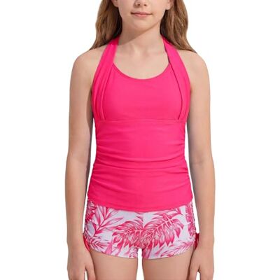 Happy Cherry Tweedelig badpak voor meisjes, tankini met blote rug en shorts met tropische print 140-146 Happy Cherry Tweedelig badpak voor meisjes, tankini met blote rug en shorts met tropische print 140-146