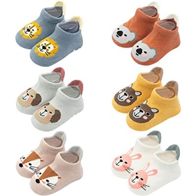 FedMois Sokken van katoen, antislip, baby's, kinderen, dierenmotief, 6 paar, Meerkleurig 0-12 maanden FedMois Sokken van katoen, antislip, baby's, kinderen, dierenmotief, 6 paar, Meerkleurig 0-12 maanden
