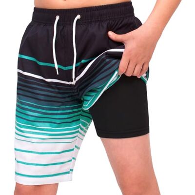 MEILONGER 2-in-1 zwemshorts voor jongens, sneldrogend, zwemshorts met compressie, binnenslip, verstelbaar trekkoord, 21001 + gestreept zwart, blauw en wit, 176 176 MEILONGER 2-in-1 zwemshorts voor jongens, sneldrogend, zwemshorts met compressie, binnenslip, verstelbaar trekkoord, 21001 + gestreept zwart, blauw en wit, 176 176