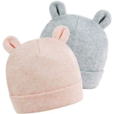 G-Tree Origineel katoen, gestreept, voor pasgeborenen, beanies, schattig, voor jongens, meisjes, beer, babyoren, 2 stuks, roze en grijs G-Tree Origineel katoen, gestreept, voor pasgeborenen, beanies, schattig, voor jongens, meisjes, beer, babyoren, 2 stuks, roze en grijs