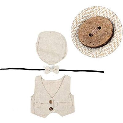 Biitfuu Pasgeborenen baby vlinderdas gebreid fotografie kostuum zuigelingen jongens fotografie rekwisieten met gentleman platte pet (beige) Biitfuu Pasgeborenen baby vlinderdas gebreid fotografie kostuum zuigelingen jongens fotografie rekwisieten met gentleman platte pet (beige)