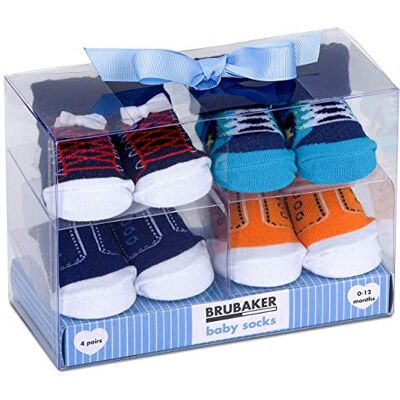 BRUBAKER Babysokken Set van 4 paar Jongen 0-12 maanden Cadeauset voor geboorte/doop Fun Sneaker/Sneakers BRUBAKER Babysokken Set van 4 paar Jongen 0-12 maanden Cadeauset voor geboorte/doop Fun Sneaker/Sneakers