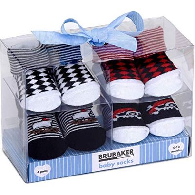 BRUBAKER Babysokken – 4 paar – jongens 0-12 maanden – cadeauset voor geboorte / doop – piraten/ruit/strepen BRUBAKER Babysokken – 4 paar – jongens 0-12 maanden – cadeauset voor geboorte / doop – piraten/ruit/strepen