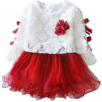 Tnfeeon Prinsessenjurk voor babymeisjes, lange mouwen, kant, tule, tutu, rok, cadeau voor baby's van 3-24 maanden (70-rood) Tnfeeon Prinsessenjurk voor babymeisjes, lange mouwen, kant, tule, tutu, rok, cadeau voor baby's van 3-24 maanden (70-rood)
