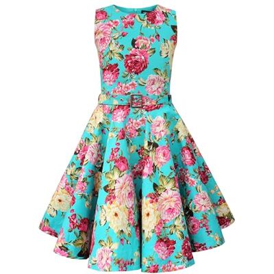 BlackButterfly Kinderjurk jaren '50 vintage 'Audrey', Turkoois Roze Bloemen, 13-14 jaar 13-14 jaar BlackButterfly Kinderjurk jaren '50 vintage 'Audrey', Turkoois Roze Bloemen, 13-14 jaar 13-14 jaar