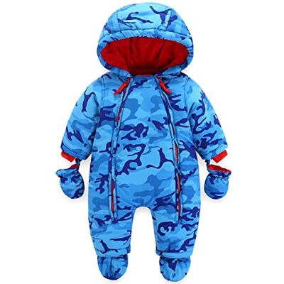 JiAmy Sneeuwpak voor baby's, jongens, winter, rompertjes met capuchon met handschoenen en pantoffels, kledingset, 6-9 maanden JiAmy Sneeuwpak voor baby's, jongens, winter, rompertjes met capuchon met handschoenen en pantoffels, kledingset, 6-9 maanden