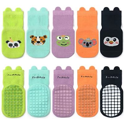 FedMois 5 paar antislipsokken van katoen voor baby's en kinderen, dierenmotief, Panda 1 tot 3 jaar FedMois 5 paar antislipsokken van katoen voor baby's en kinderen, dierenmotief, Panda 1 tot 3 jaar