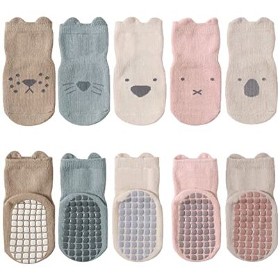 FedMois 5 paar antislipsokken van katoen voor baby's en kinderen, dierenmotief, Meerkleurig 1 tot 3 jaar FedMois 5 paar antislipsokken van katoen voor baby's en kinderen, dierenmotief, Meerkleurig 1 tot 3 jaar