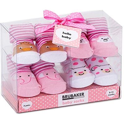 BRUBAKER Babysokken Set van 4 paar Meisje 0-12 maanden Cadeauset voor geboorte/doop Dieren Roze BRUBAKER Babysokken Set van 4 paar Meisje 0-12 maanden Cadeauset voor geboorte/doop Dieren Roze