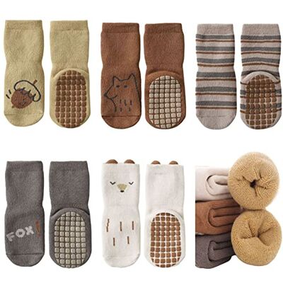 FedMois 5 paar antislip sokken van thermisch katoen, winter, baby, kinderen 1 tot 3 jaar FedMois 5 paar antislip sokken van thermisch katoen, winter, baby, kinderen 1 tot 3 jaar