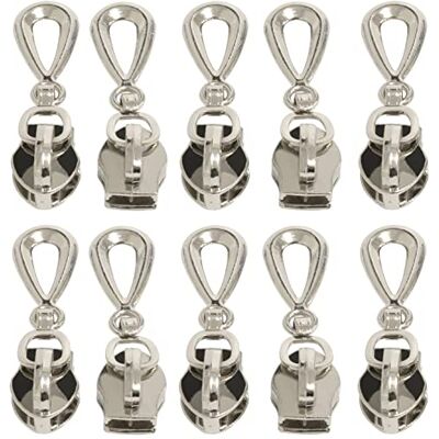 AERZETIX C62947-pak van 10 niet-afsluitbare sliders voor spiraalritsen met decoratieve band Kleur: zilver Metaal Rok jurk jurk lederwaren jeans AERZETIX C62947-pak van 10 niet-afsluitbare sliders voor spiraalritsen met decoratieve band Kleur: zilver Metaal Rok jurk jurk lederwaren jeans