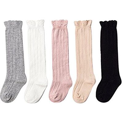 DRESHOW Hoge kousen voor baby's, meisjes, geklede kousen voor peuters, katoenen babykousen met strik 3-5 jaar DRESHOW Hoge kousen voor baby's, meisjes, geklede kousen voor peuters, katoenen babykousen met strik 3-5 jaar