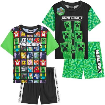 Get Trend Set van 2 pyjama's voor jongens, korte mouwen, nachtkleding, zomer, kinderen en jongeren, ontspanning, cadeau-idee voor jongens, Minecraft groen, 7-8 jaar 7-8 jaar Get Trend Set van 2 pyjama's voor jongens, korte mouwen, nachtkleding, zomer, kinderen en jongeren, ontspanning, cadeau-idee voor jongens, Minecraft groen, 7-8 jaar 7-8 jaar