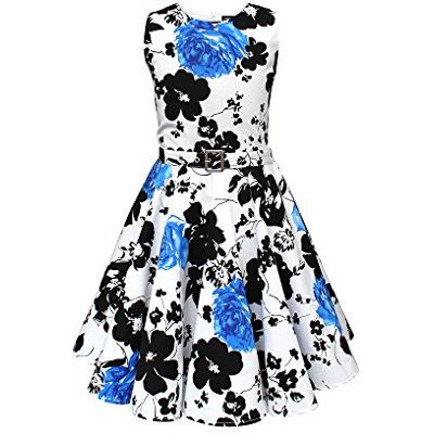 BlackButterfly Kinderjurk jaren '50 vintage 'Audrey', Wit & Blauw, 11-12 jaar 11-12 jaar BlackButterfly Kinderjurk jaren '50 vintage 'Audrey', Wit & Blauw, 11-12 jaar 11-12 jaar