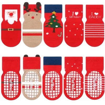 FedMois 5 paar antislipsokken van katoen voor baby's en kinderen, dierenmotief, Kerstmis 1 tot 3 jaar FedMois 5 paar antislipsokken van katoen voor baby's en kinderen, dierenmotief, Kerstmis 1 tot 3 jaar