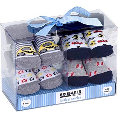 BRUBAKER Babysokken Set van 4 paar Jongen 0-12 maanden Cadeauset voor geboorte/doop Auto's/Sterren BRUBAKER Babysokken Set van 4 paar Jongen 0-12 maanden Cadeauset voor geboorte/doop Auto's/Sterren