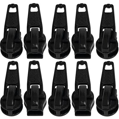 AERZETIX C62928 Set van 10 zelfsluitende sliders voor spiraal/nylon ritssluiting Kleur: zwart metaal beschermhoes rok jurk lederwaren kussens AERZETIX C62928 Set van 10 zelfsluitende sliders voor spiraal/nylon ritssluiting Kleur: zwart metaal beschermhoes rok jurk lederwaren kussens
