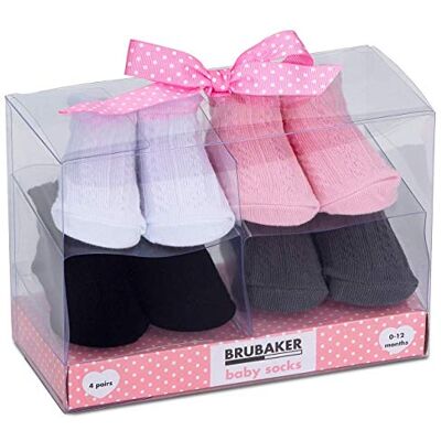 BRUBAKER Babysokken – 4 paar – meisjes 0-12 maanden – geschenkdoos voor geboorte / doop – twist BRUBAKER Babysokken – 4 paar – meisjes 0-12 maanden – geschenkdoos voor geboorte / doop – twist