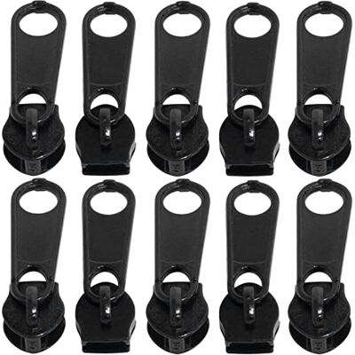 AERZETIX C62794 Set van 10 niet-afsluitbare sliders voor spiraalvormige ritssluiting kleur: zwart metaal rok jurk lederwaren maken kussen AERZETIX C62794 Set van 10 niet-afsluitbare sliders voor spiraalvormige ritssluiting kleur: zwart metaal rok jurk lederwaren maken kussen