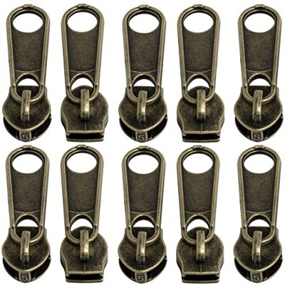 AERZETIX C62792 Set van 10 niet-afsluitbare sliders voor spiraalvormige ritssluiting kleur: vintage metaal rok jurk lederwaren maken kussen AERZETIX C62792 Set van 10 niet-afsluitbare sliders voor spiraalvormige ritssluiting kleur: vintage metaal rok jurk lederwaren maken kussen