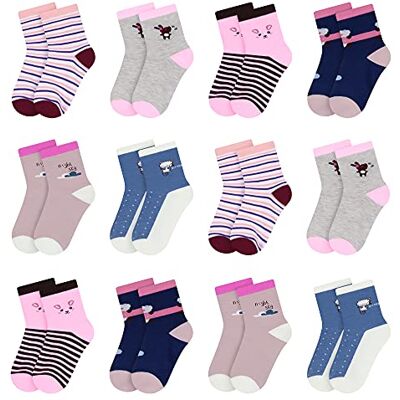 L&K-II Set van 12 sokken voor kinderen, meisjes, katoen, schattig, kleurrijk, herfst, winter, 2808VA, Set van 12-2809 27-30 L&K-II Set van 12 sokken voor kinderen, meisjes, katoen, schattig, kleurrijk, herfst, winter, 2808VA, Set van 12-2809 27-30