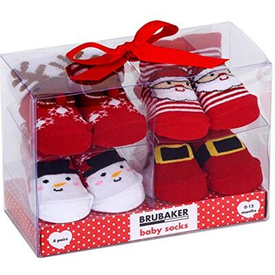 BRUBAKER 4 paar babysokken van 0 tot 12 maanden kerstsokken BRUBAKER 4 paar babysokken van 0 tot 12 maanden kerstsokken