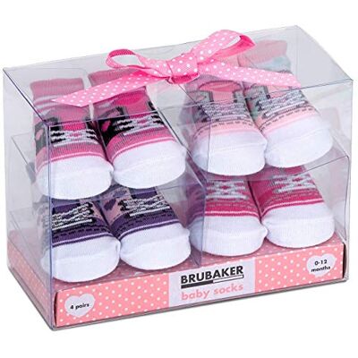 BRUBAKER Babysokken – 4 paar – meisjes 0-12 maanden – geschenkdoos geboorte/doop – leuke sneaker/sneakers – roze BRUBAKER Babysokken – 4 paar – meisjes 0-12 maanden – geschenkdoos geboorte/doop – leuke sneaker/sneakers – roze