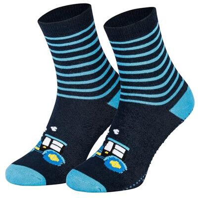 Piarini 2 paar katoenen antislipsokken voor kinderen, antislip sokken met katoenen noppen, voor jongens en meisjes, Blauwe tractor 31-34 Piarini 2 paar katoenen antislipsokken voor kinderen, antislip sokken met katoenen noppen, voor jongens en meisjes, Blauwe tractor 31-34