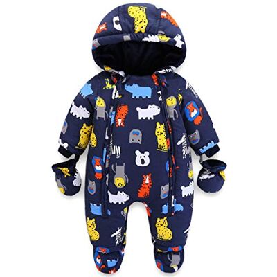 JiAmy Baby winteroverall met capuchon rompers met handschoenen en voetjes meisjes jongens warme kledingset, F, 12-18 maanden (pak van 1) JiAmy Baby winteroverall met capuchon rompers met handschoenen en voetjes meisjes jongens warme kledingset, F, 12-18 maanden (pak van 1)